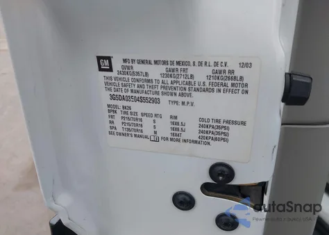 2004 Buick Rendezvous Cx z USA, uszkodzony, nr VIN 3G5DA03E04S552903